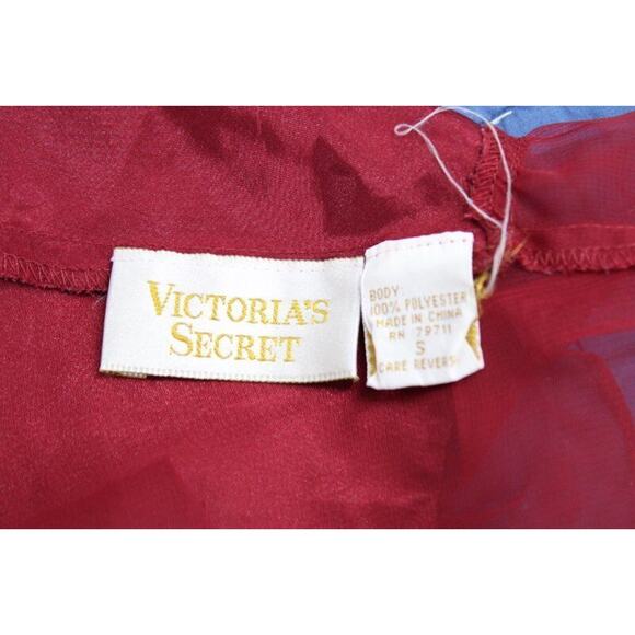 Vtg Victorias Secret Satin Teddy Nightie High Leg Sheer Flounce S Snap Crotch - Picture 9 of 10